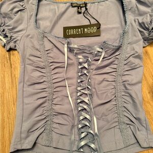 Current Mood Ruched Lace-Up Blouse - Soft Lavender